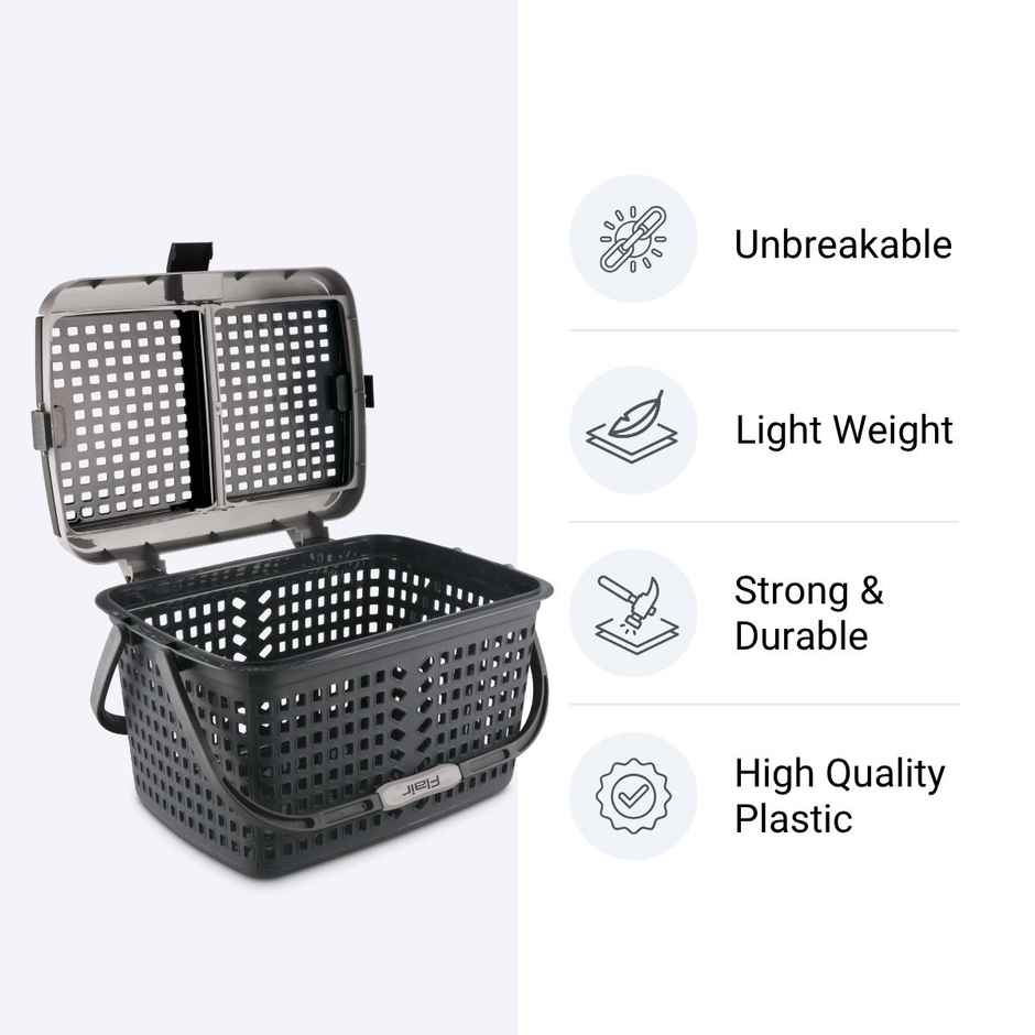 Flair Plastic Dual Carrying Basket - Gray, Dual Handle For Easy Transport