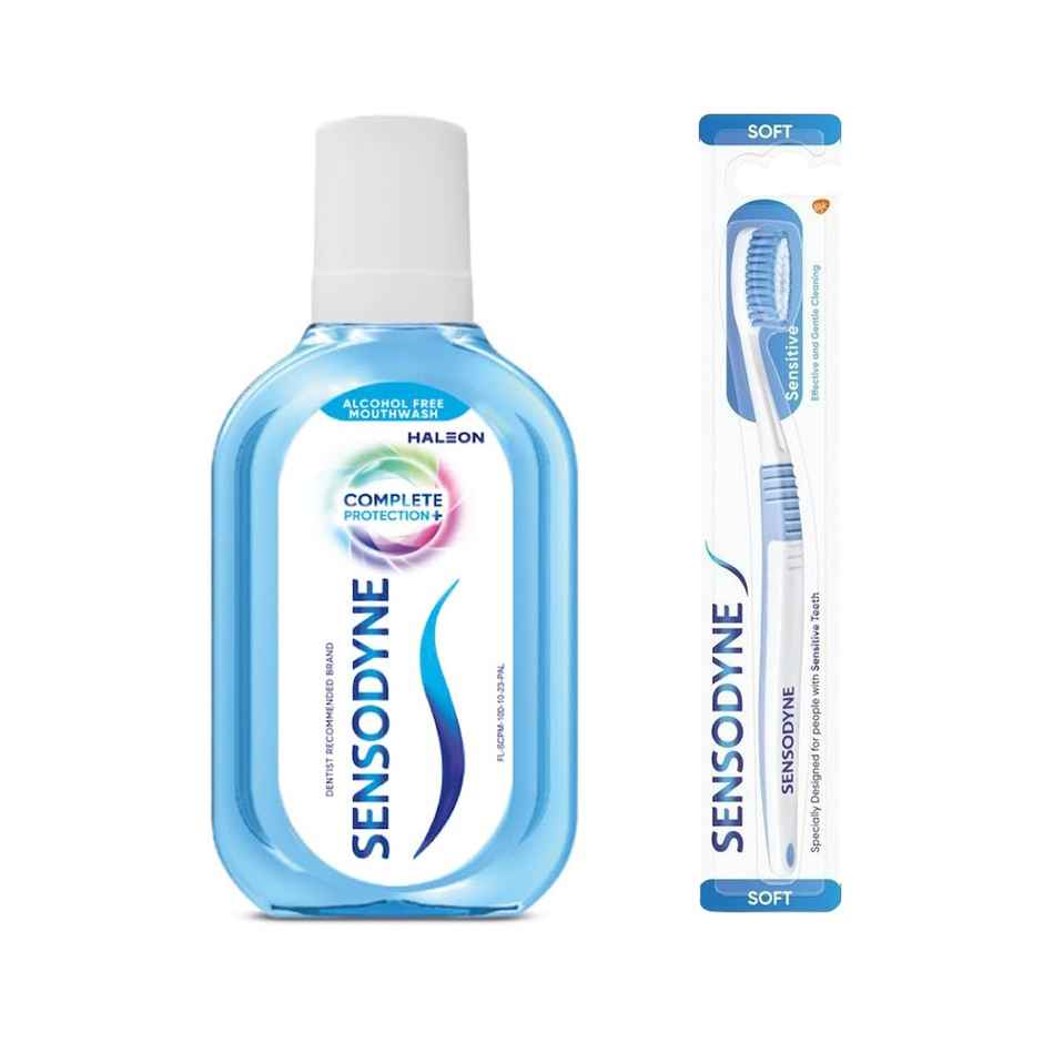 Sensodyne Mouthwash Complete Protection+ (100ml) & Sensodyne Sensitive Toothbrush With Soft Round Bristles - Assorted (1pc) Combo