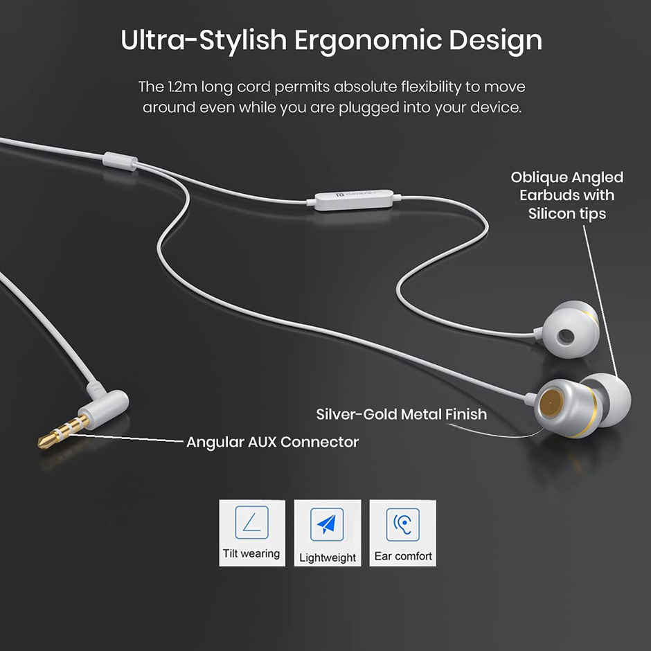 Portronics Conch 10 in Ear Wired Earphone with Mic, 3.5mm Jack, Power Audio, in line Control, Water Resistant, Anti Tangle Wire, Sound Isolation, Comfort Fit - White