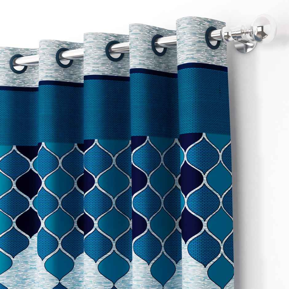 Story@Home 200 GSM Polyester Ethnic 2 Piece Window Curtain | Sky Blue & Sea Blue