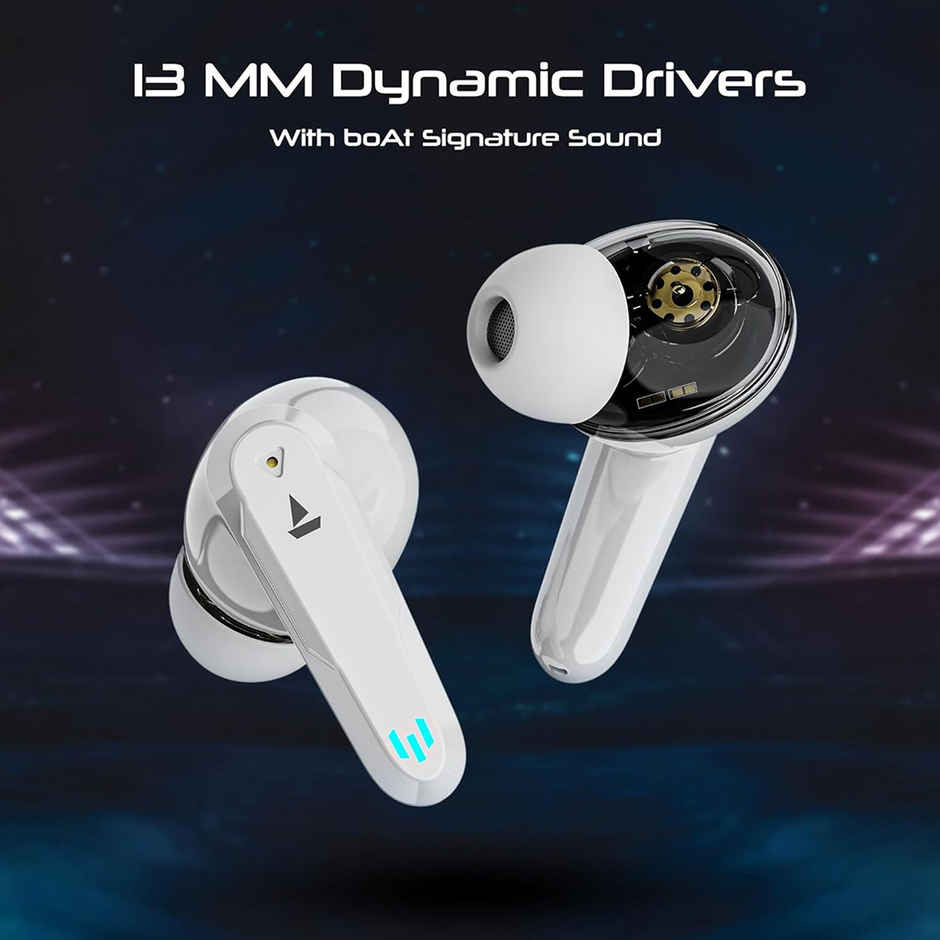 boAt Immortal 181 in Ear TWS Gaming Earbuds with up to 40 hrs Playtime,Quad Mics with ENx Tech,Beast Mode with 40ms Latency,ASAP Charge,IPX4,IWP, RGB LED Lights, BTv5.3 - White Sabre
