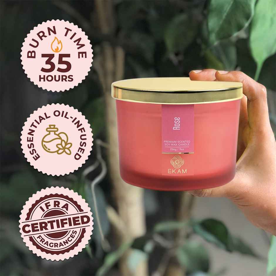 Ekam Rose Scented 3 Wick Soy Candle