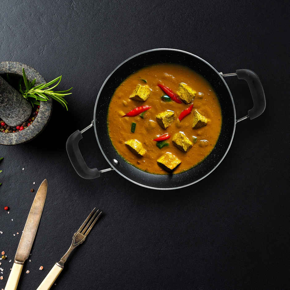 BAY6 Nonstick Kadai with Glass Lid | 26 cm - Grey
