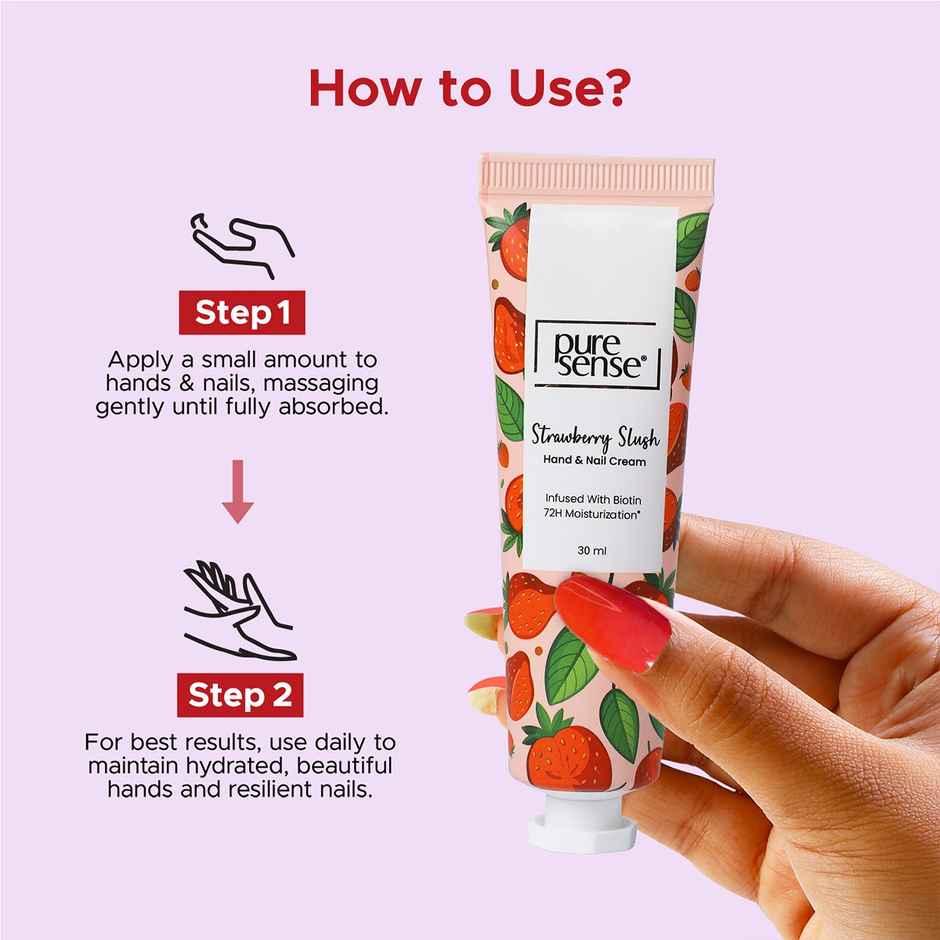 Puresense Strawberry Slush Non-Sticky Hand And Nail Cream Infused With Biotin, Glycerin
