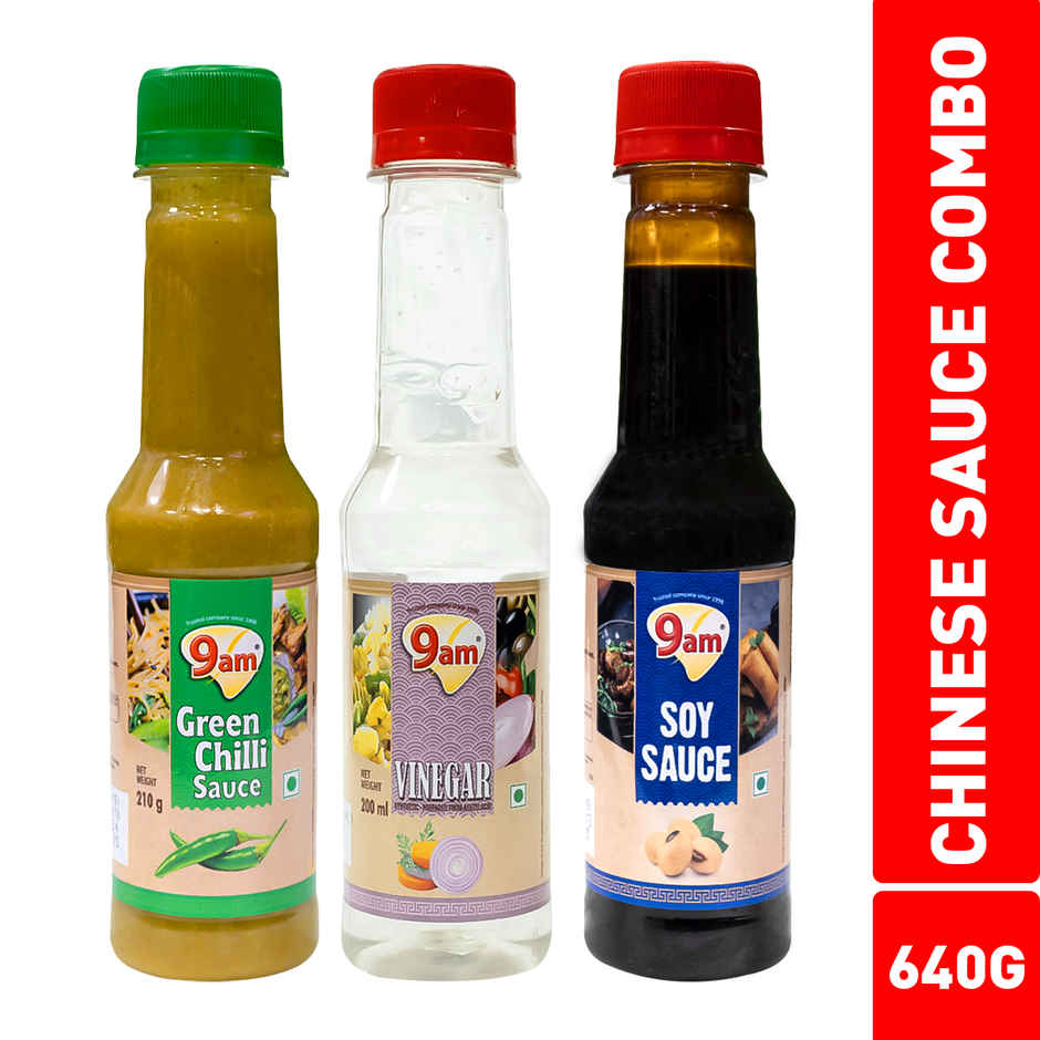 9am Soya Sauce + Green Chilli + Vinegar Combo, Cooking Essentials Pack