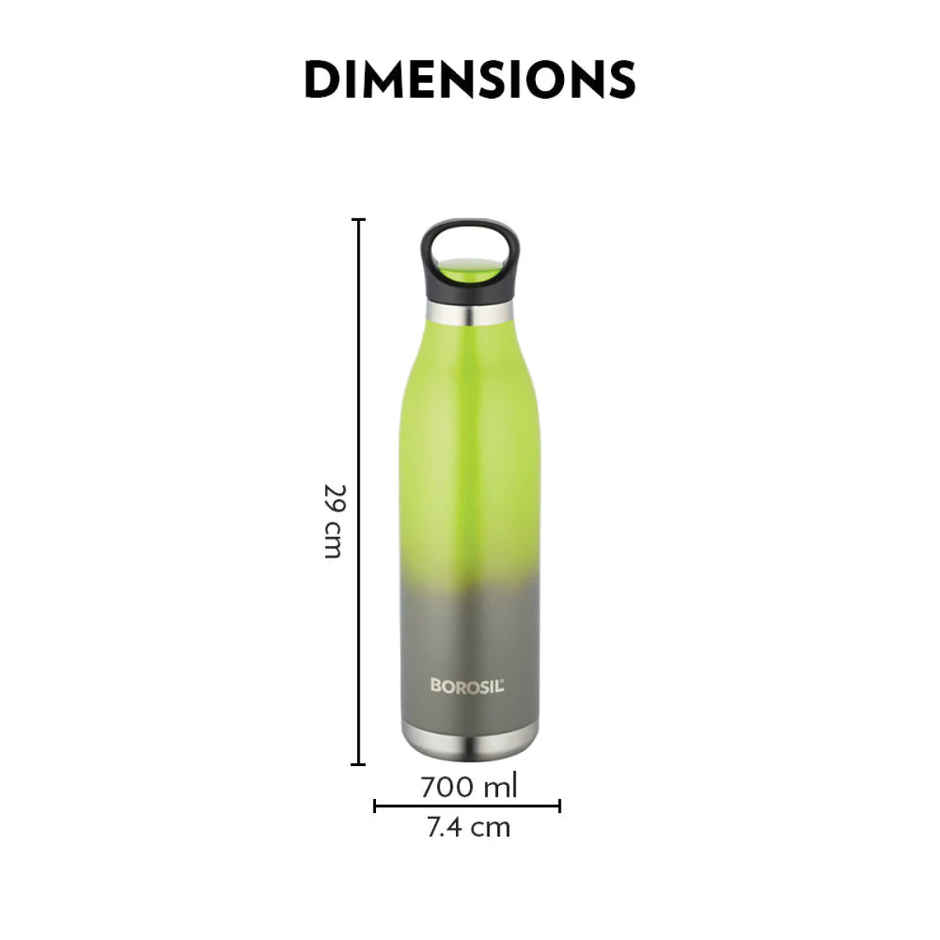 Borosil Stainless Steel Hydra Colourcrush Vacuum Insulated Flask Water Bottle | 700 ml | Green