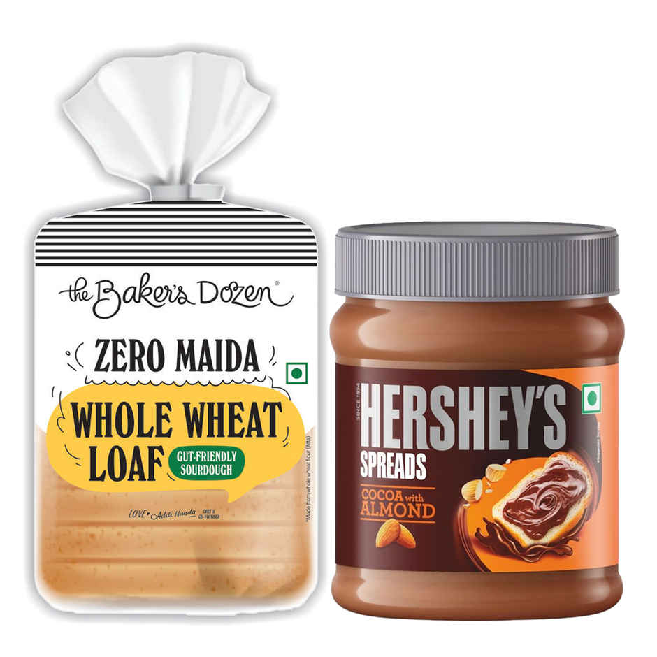 Hershey'S Cocoa + Almond Spread (350g) & The Baker'S Dozen 100% Whole Wheat Bread - No Palm Oil No Preservative (450g) Combo