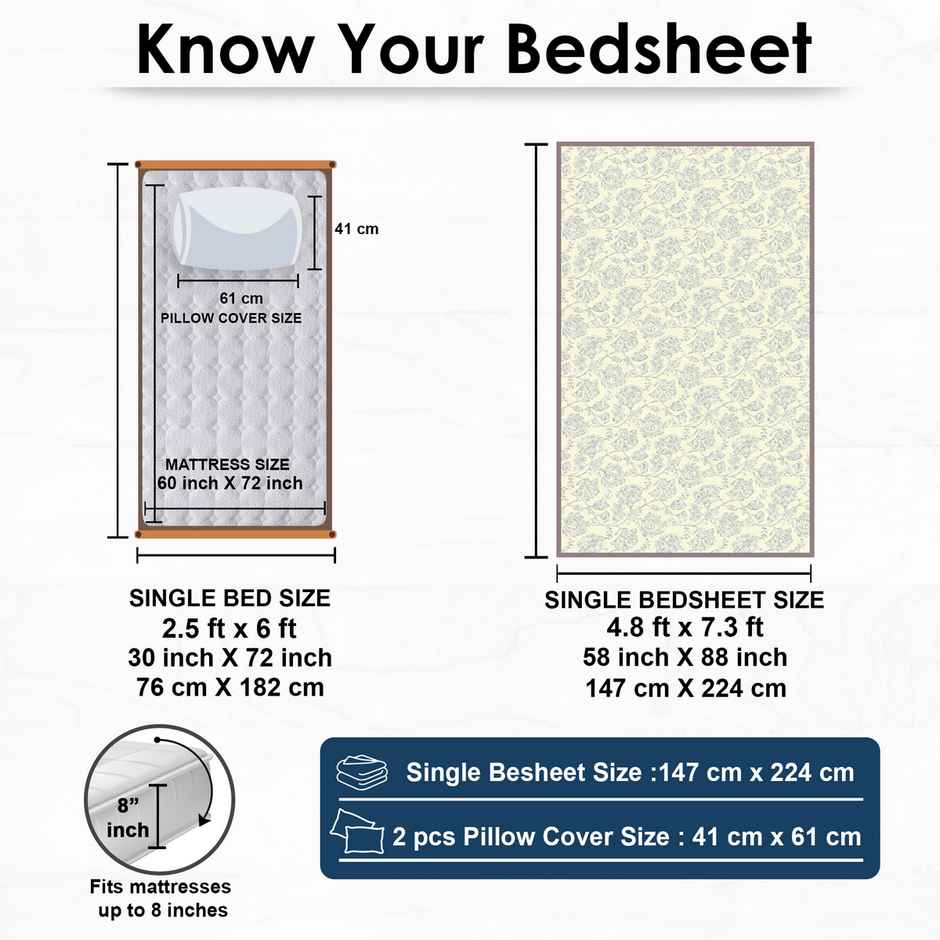 Story@Home 160 TC Microfiber Single Floral Flat Bedsheet | Cream