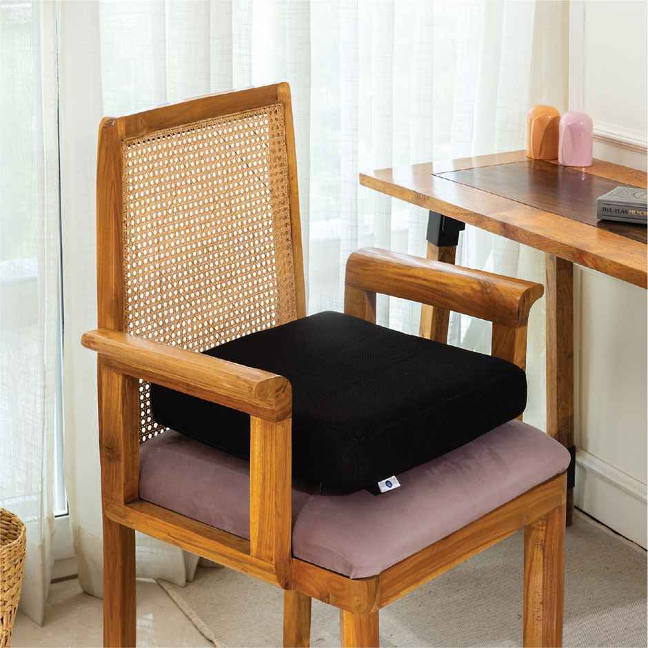 The White Willow Orthopedic Dual Memory Foam Seat Cushion | Chair Support | 16 x 16 Inch - Black