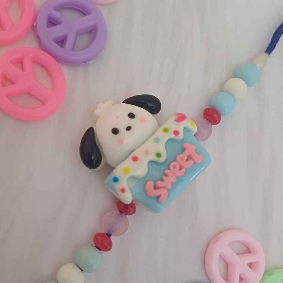 Puppy On Cake Blue White Kids Rakhi | Fun and Colourful | Gullak
