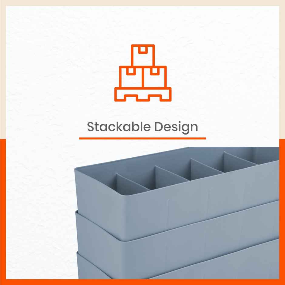 Bathla Set of 3 Drawer Organiser - Multi-purpose, Stackable, 5 Grids - DORI | Ash