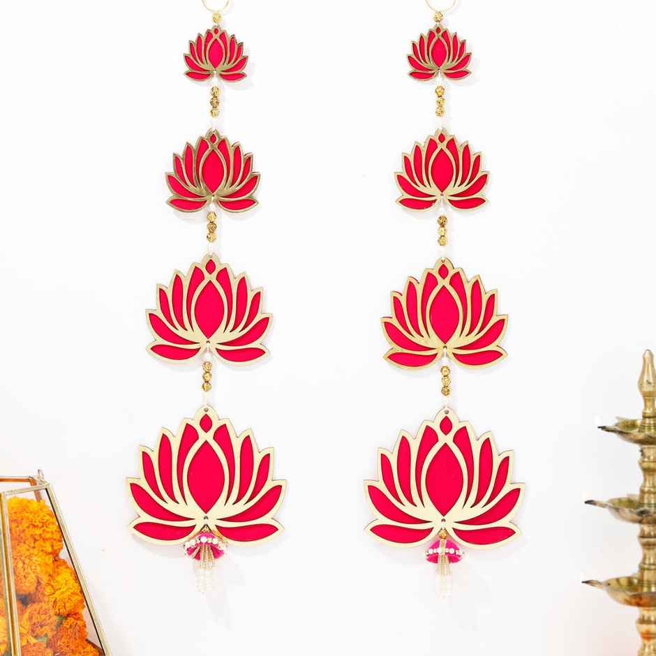 Lotus Wall Hanging For Decoration | Red & Gold | IGP