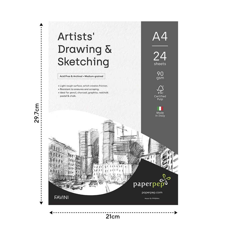 PaperPep Artists' Sketching & Drawing Paper 90GSM A4 Pack of 24
