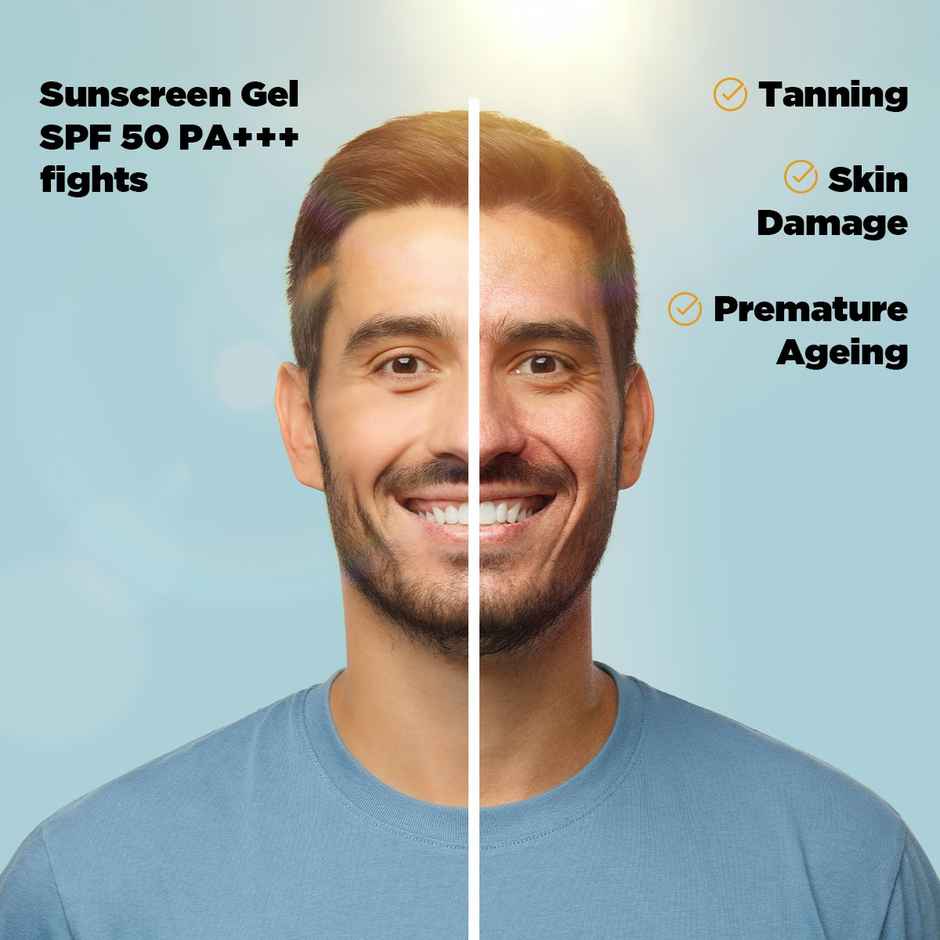 The Man Company Oil-Free Sunscreen Gel SPF50 PA+++ For Men | for Oily, Combination & Normal Skin | UV A/B Protection | No White Cast | Non-Greasy & Lightweight