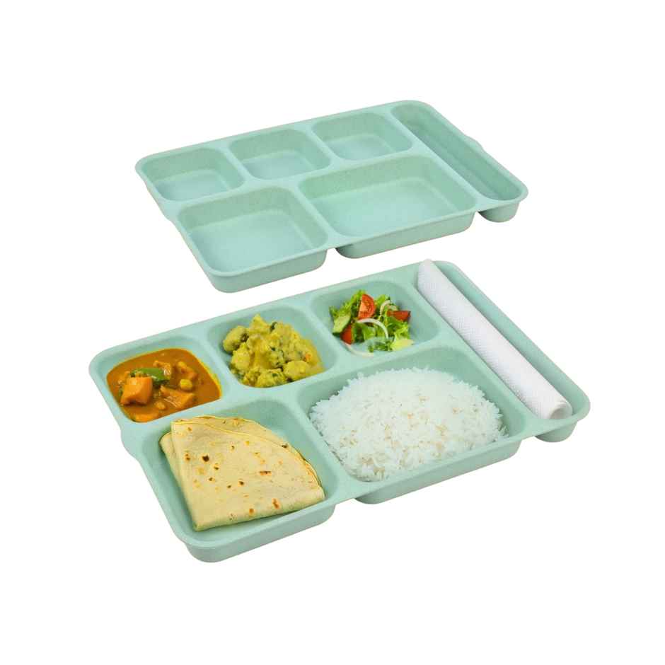 Eha Earth Friendly 6 Partition Plates | Set Of 2 | Made With Rice Husk Biocomposite |Celeste