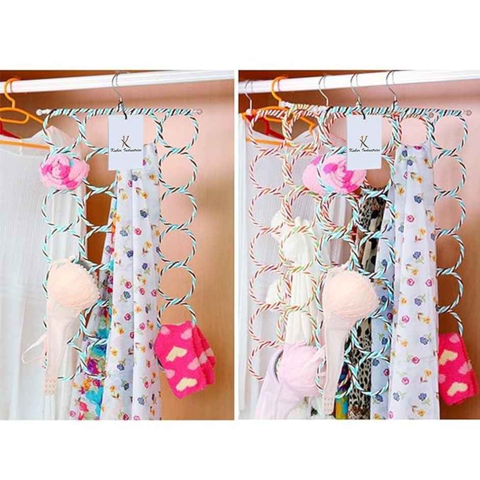 Kuber Industries Single 28 Rings Folding Rope Hanger | Scarf & Belts | KI19590 | Random Color