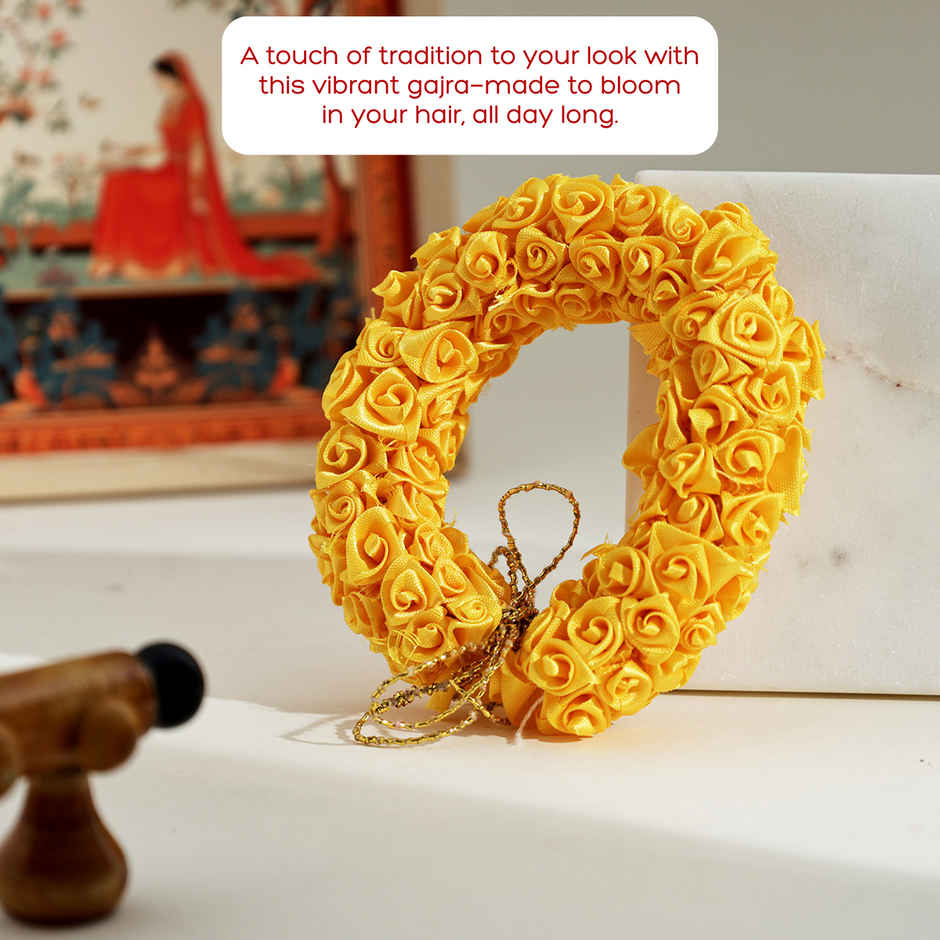 Artificial Flower Gajra | Traditional Hair Accessory | Yellow | Oye Happy