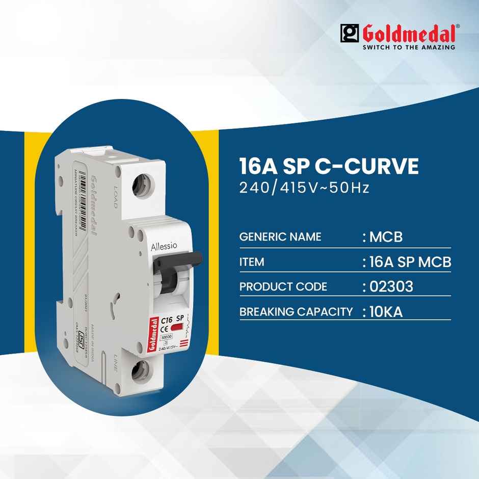 Goldmedal Allessio 16 A Mcb Single Pole Surge Switch (White)