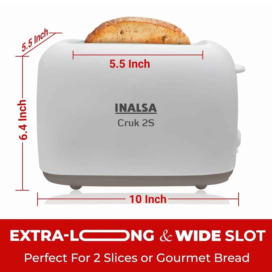 INALSA 2 Slice Cruk 2S Auto Pop-Up Toaster, 750 Watt Auto Shut-Off,(White)