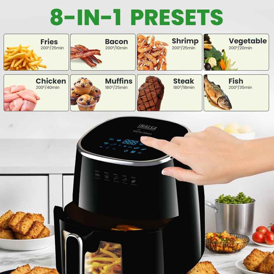 Inalsa Air Fryer for Home 5.5 L Ceramic Coated 1600 W Digital Touch Panel Window Tasty Fry CDW 5.5