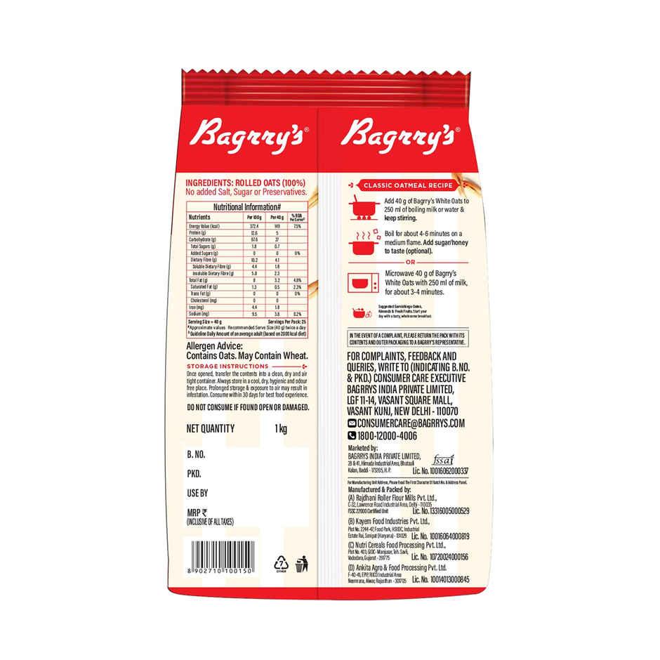 Bagrry's White Oats (Made From 100% Whole Grain)