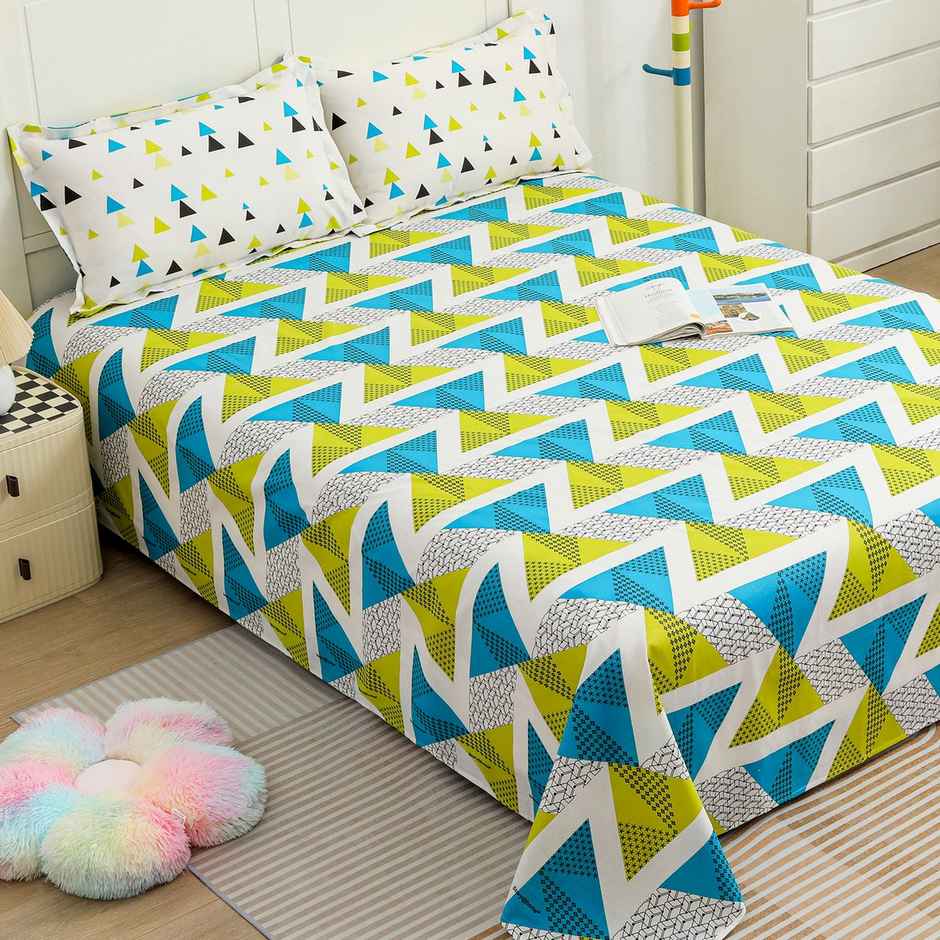 Story@home 144 TC Cotton Double Abstract Flat Bedsheet | Green, White | 98 x 89 in