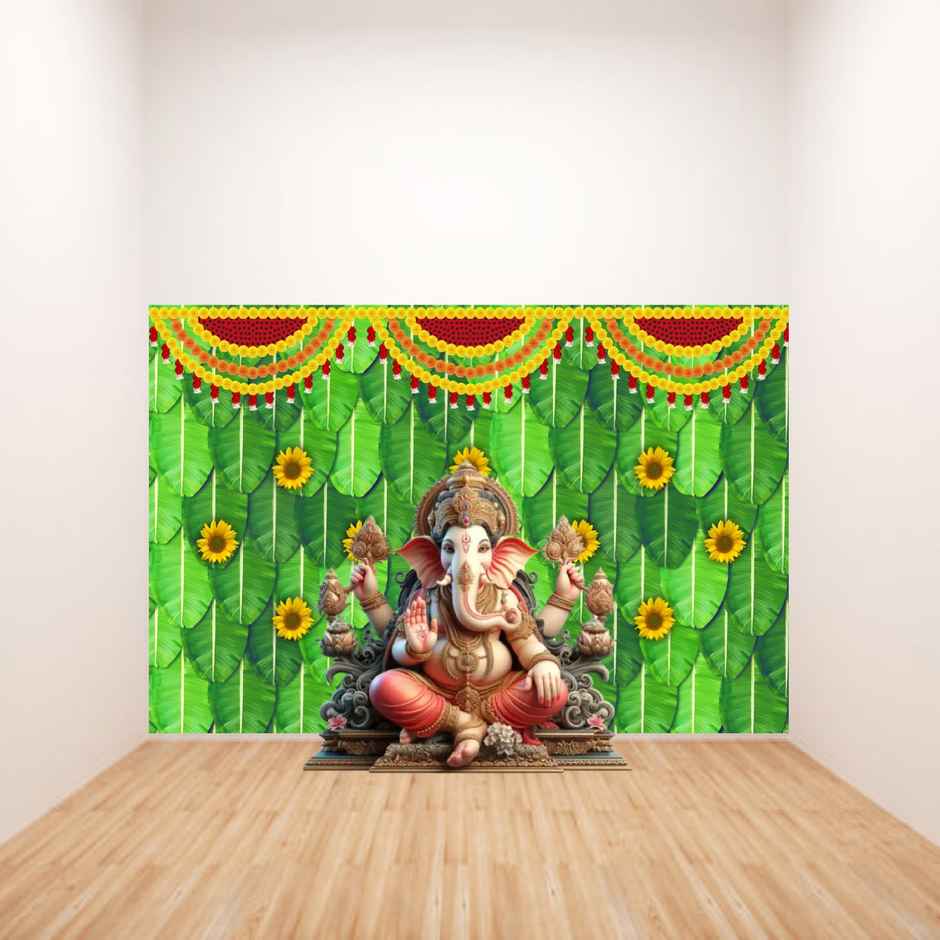 Gullak Festive Backdrop | 5 x 8 ft - Banana Leaves