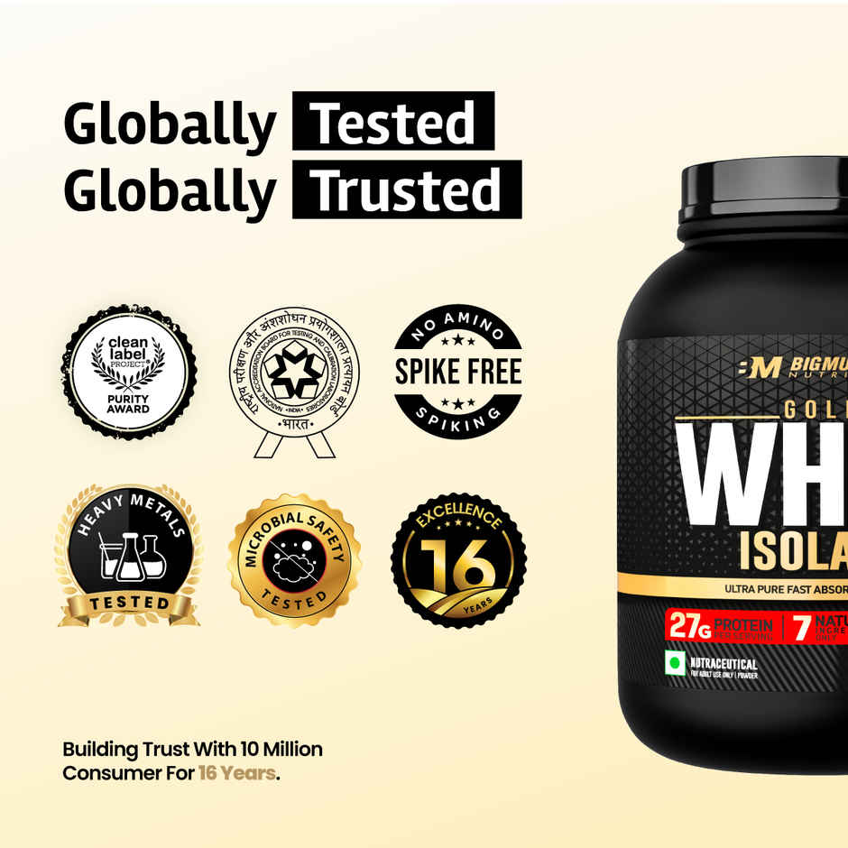 Big Muscles Nutrition Gold Whey Isolate 7 Natural Ingredients Zero Sugar | Dutch Chocolate