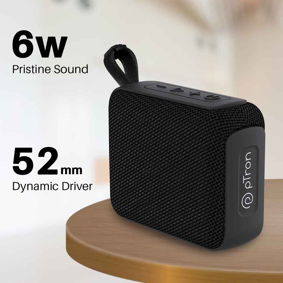 pTron Funk Wow 6W Ultra Portable Bluetooth Speaker with Pristine Sound, IPX5 Water-Resistance, 10hrs Playtime, Multi-Playback Modes, True Wireless Feature, Lightweight & Type C Charging - Black