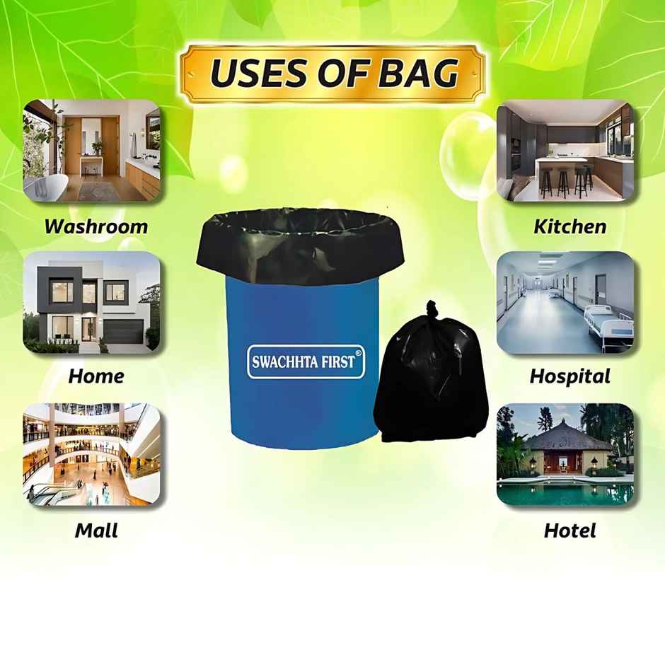 Swachhta First Bio Degradable Garbage Bags - Black Medium (19 x 21 Inches)