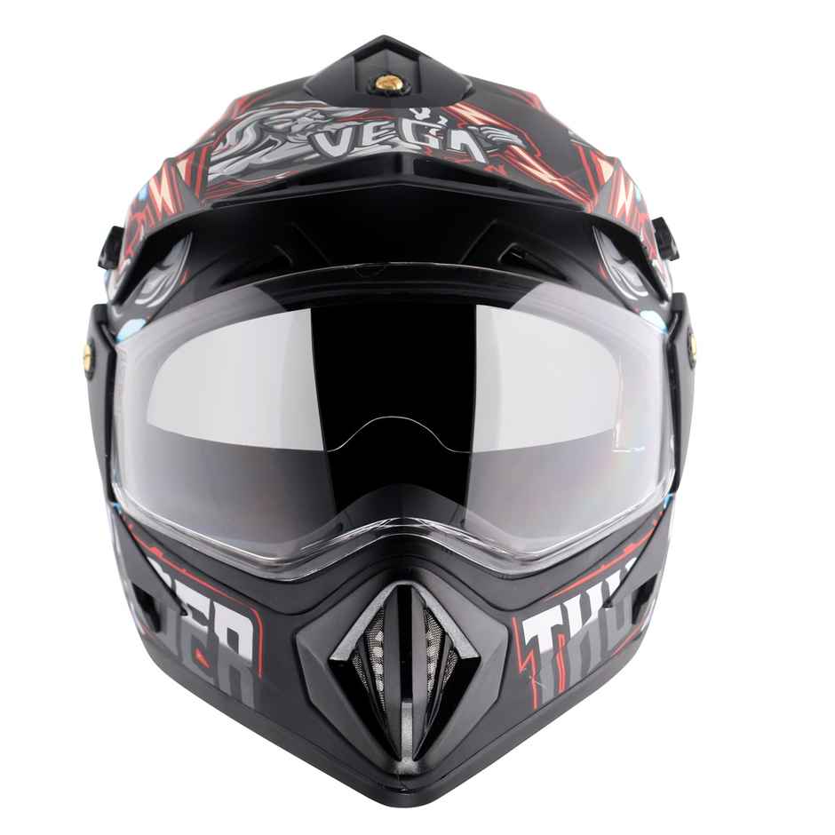 Vega Off Road D/V Thunder Lightweight Full Helmet- Dull Black Red - L