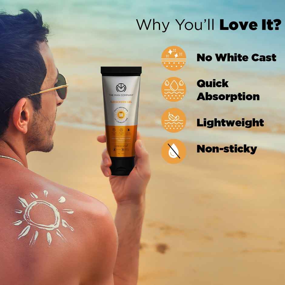 The Man Company Oil-Free Sunscreen Gel SPF50 PA+++ For Men | for Oily, Combination & Normal Skin | UV A/B Protection | No White Cast | Non-Greasy & Lightweight