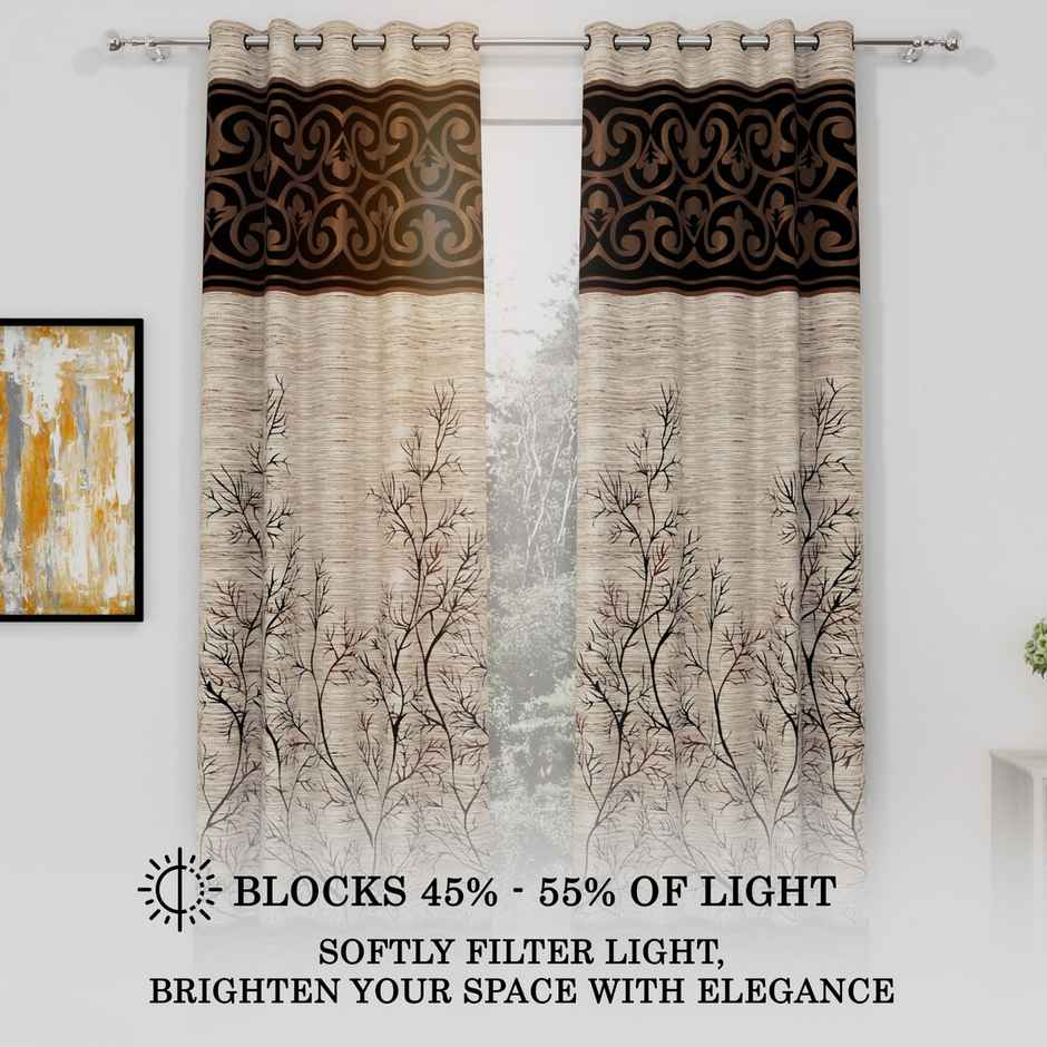 Story@Home 200 GSM Polyester Abstract 2 Piece Window Curtain | Cream & Brown
