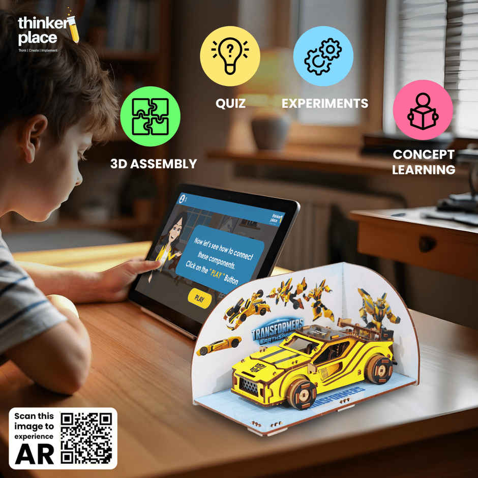 ThinkerPlace Transformers Bumblebee Car Kit | Build, Learn & Play with Pull-Back Car (Age 8+)