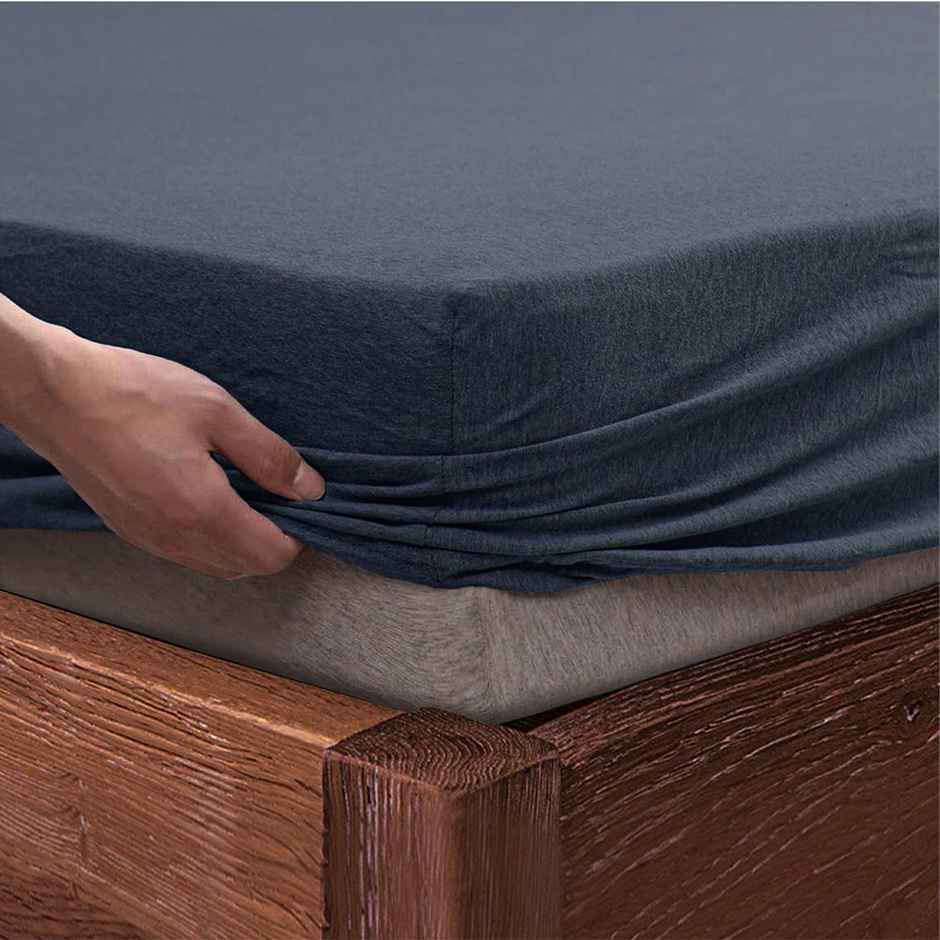 Sleepycat Knitted Jersey Fabric Fitted Sheet With 2 Pillow Cases Midnight Blue (King Size, 78 x 72)