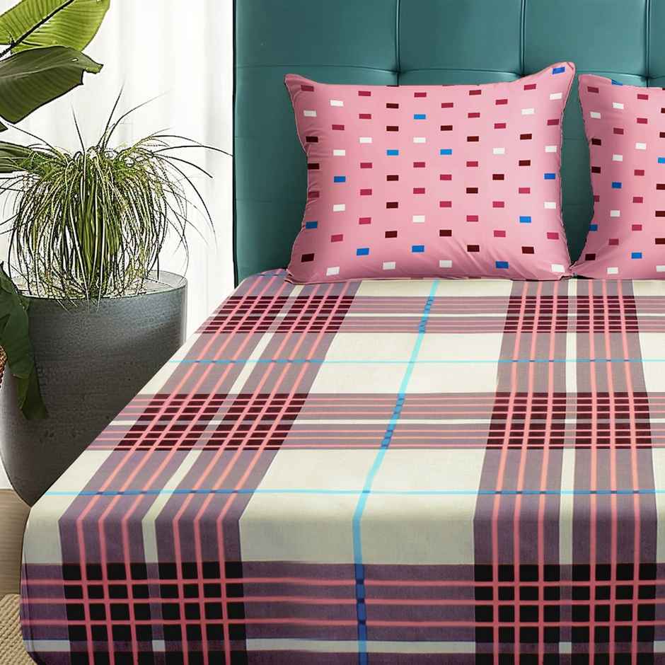 Story@home 144 TC Cotton Double Printed Flat Bedsheet (Red, Pink)