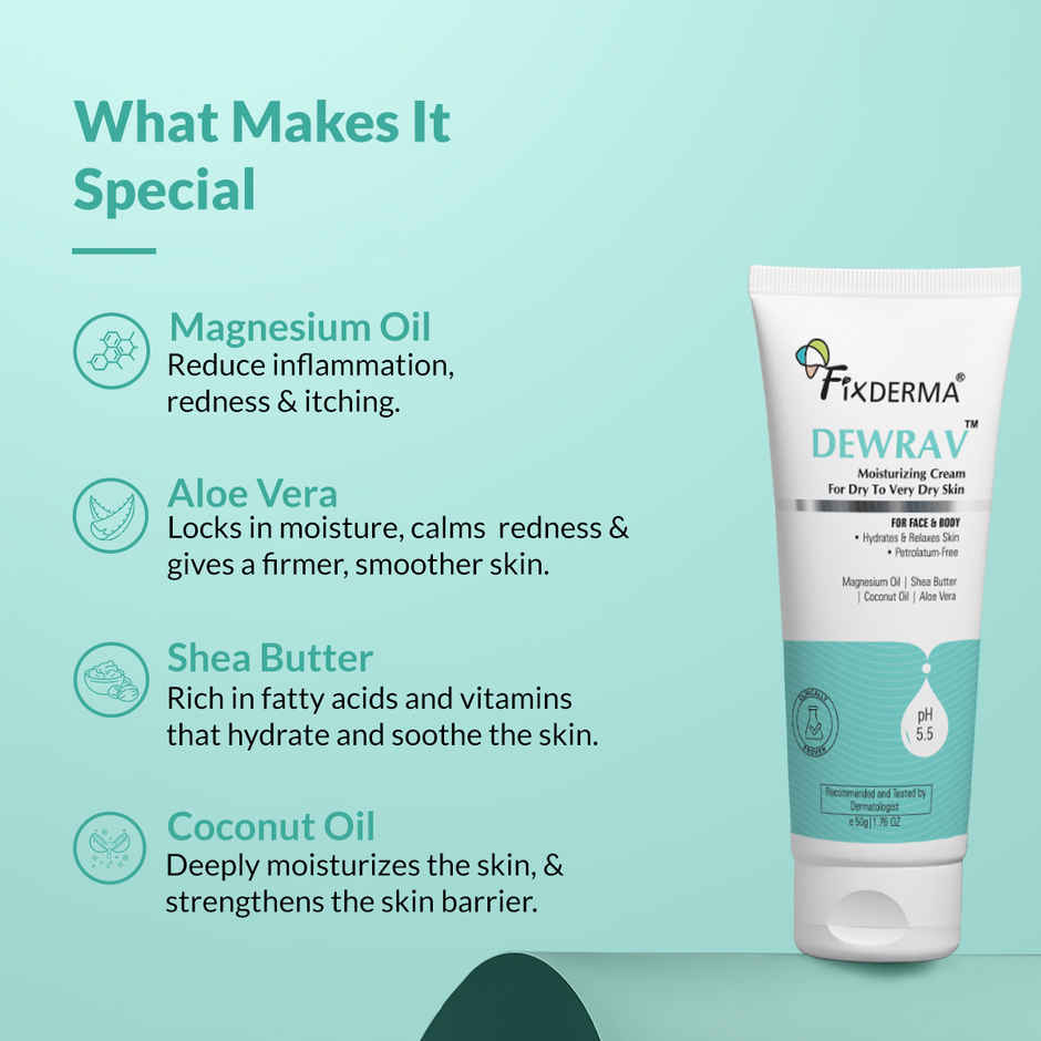 Fixderma Dewrav Moisturizing Cream for Face & Body Deeply Hydrates Dry to Very Dry Skin