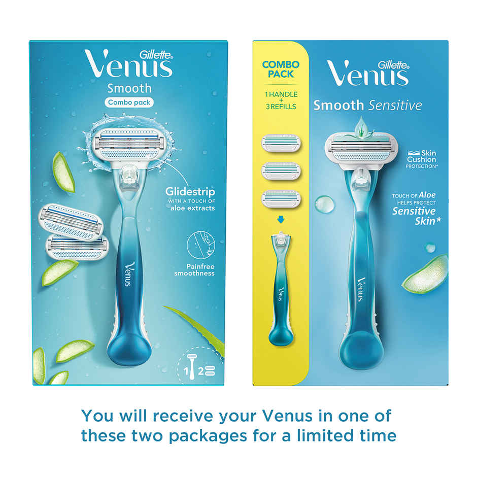 Gillette Venus Smooth Combo Pack|Razor Plus 2 Refills|Aloe Vera Smooth