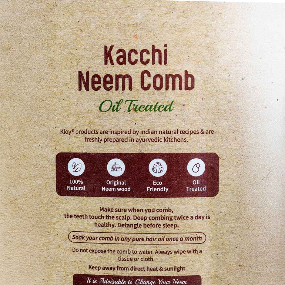 Kloy Kacchi Neem Comb Treated With Neem Oil, Bhringraj For Men & Women | Dual Tooth