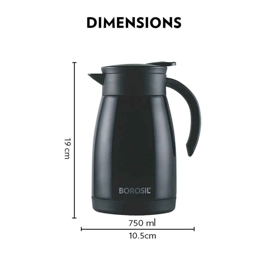 Borosil Stainless Steel Teapot | 750 ml | Black | Double Wall Vacuum Insulated