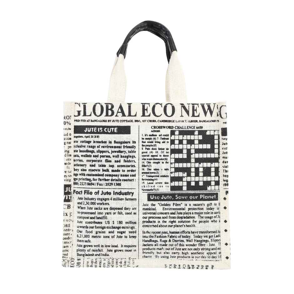 Jute Cottage Carry Bag - Global Lunch Bag Eco-friendly | Stylish Jute Bag | White | 10 x 10 x 6