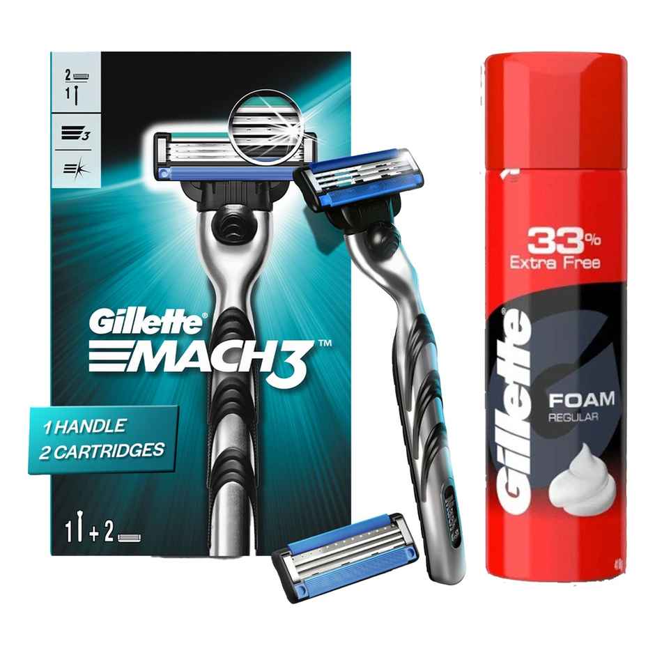 Gillette Shave Foam - Classic Regular Skin (418g) & Gillette Mach3 Menâ€™S Razor With 2 Cartridges (1pc) Combo