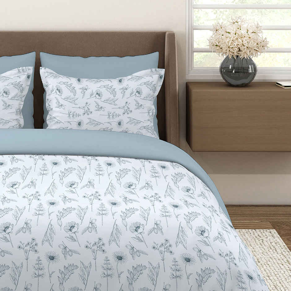 Layers Home Easy 100% Cotton 144 TC Blue Double Bedsheet with 2 Pillow Covers