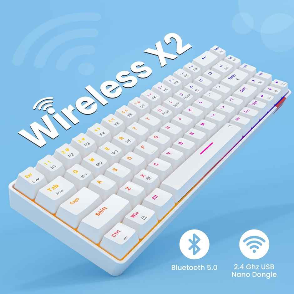 Portronics Hydra 10 Mechanical Wireless Gaming Keyboard with Bluetooth | 5.0 + 2.4 GHz | White