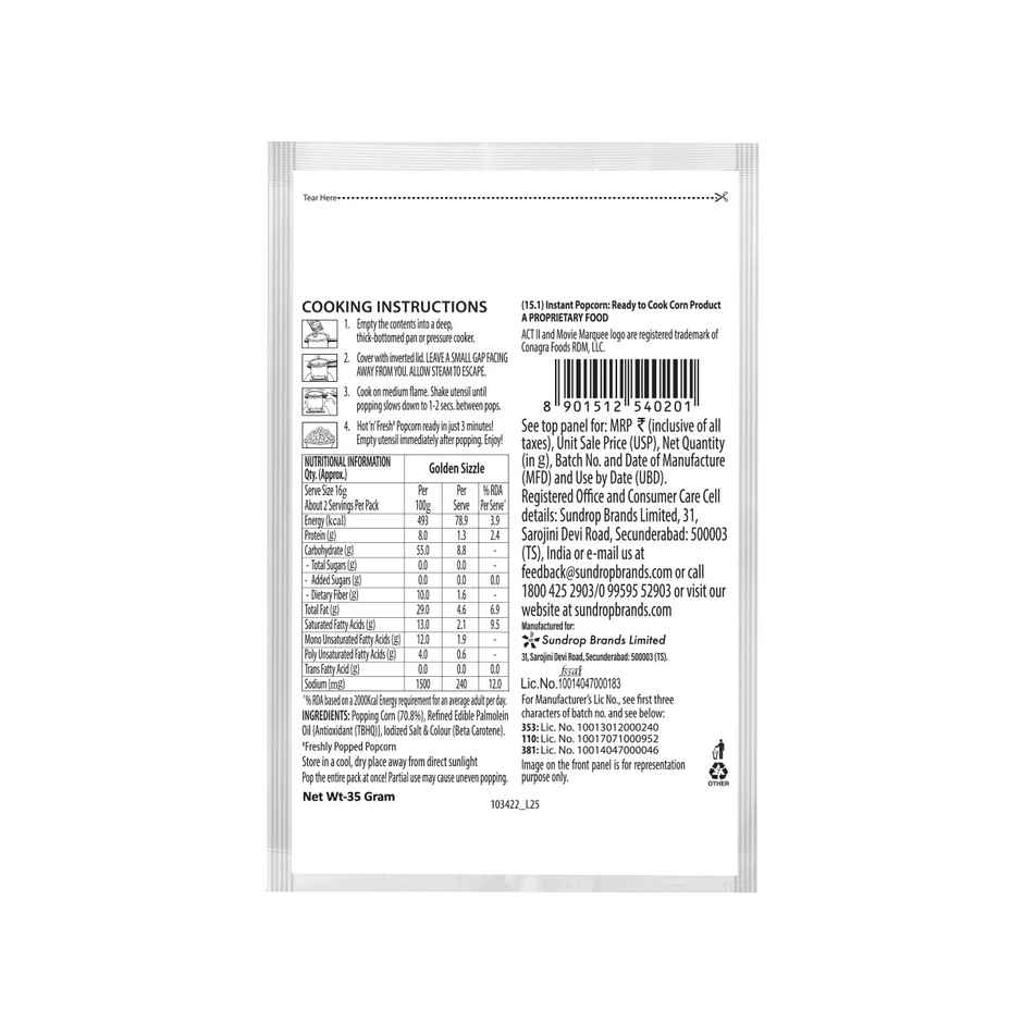 ACT II Instant Popcorn - Golden sizzle, Hot & Fresh in 3 mins Combo