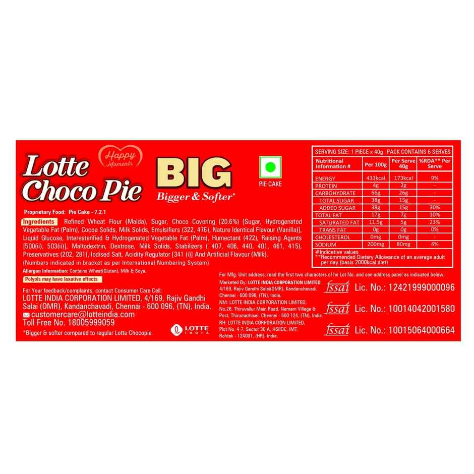 Lotte Choco Pie Big | Soft & Chocolatey | Pack of 6