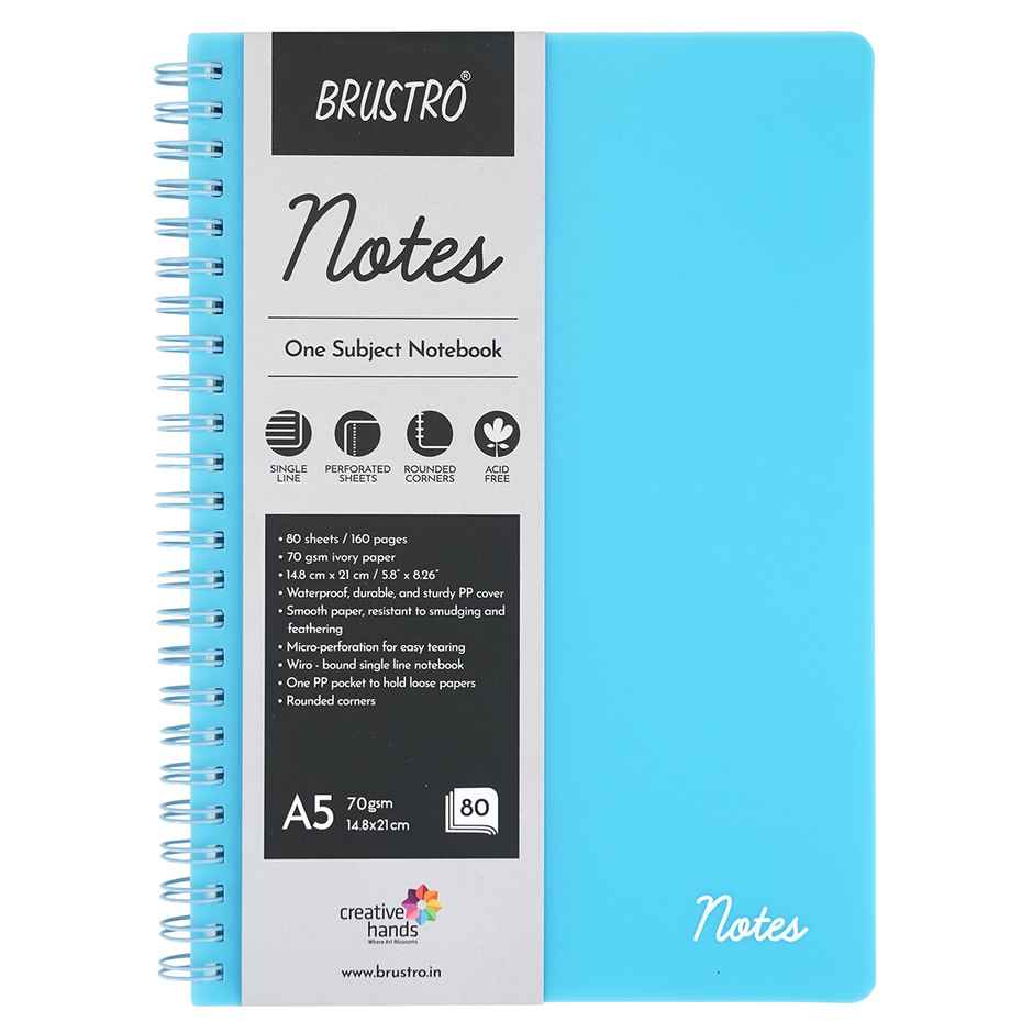 Brustro Notes A5 Size 1 Subject Ruled Notebook | 70 Gsm | 160 Ivory Papers | 21 x 14 cm | Aqua Cover