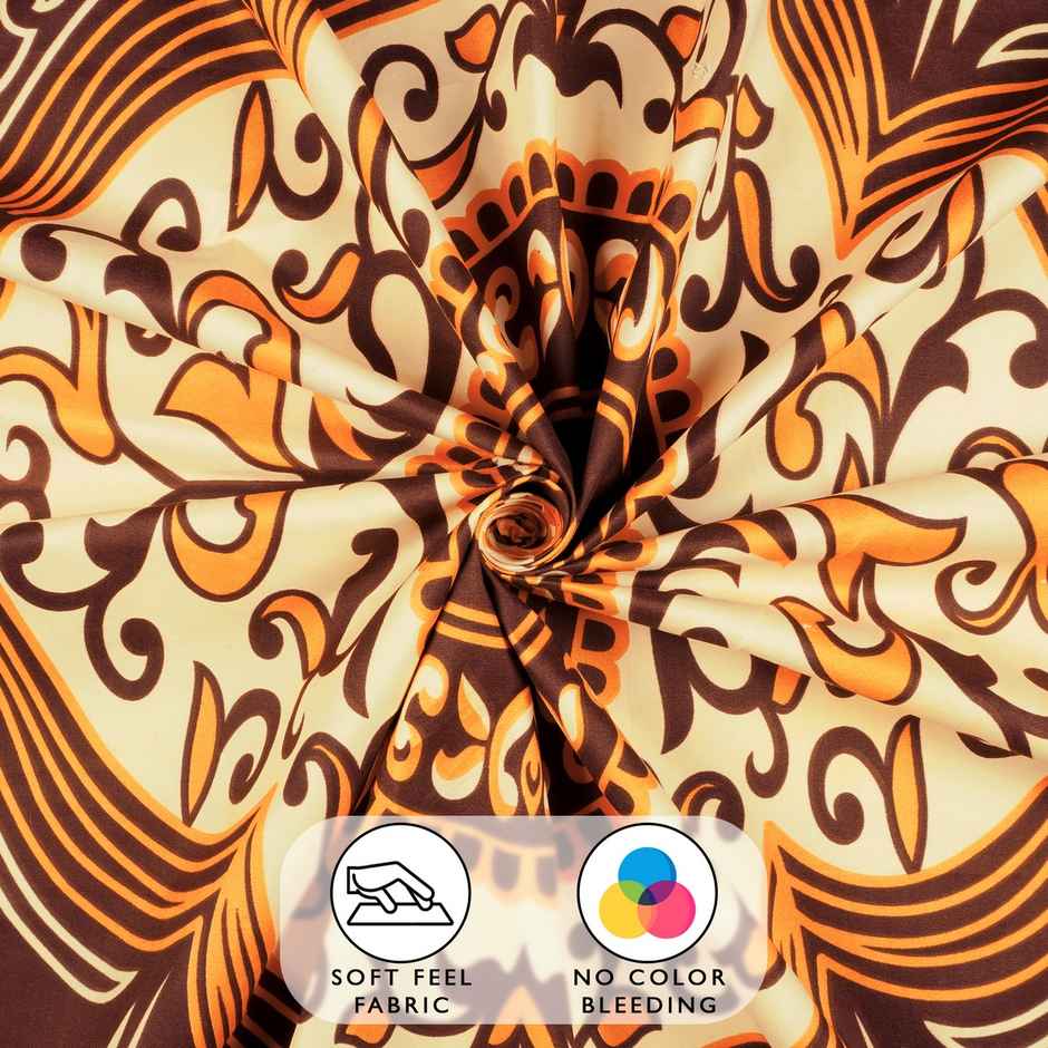 Story@Home 160 TC Microfiber Single Jaipuri Prints Flat Bedsheet | Brown