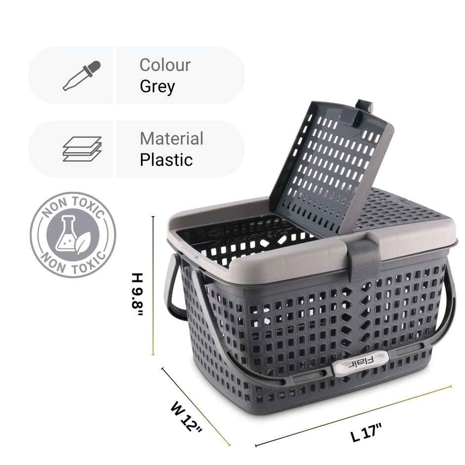 Flair Plastic Dual Carrying Basket - Gray, Dual Handle For Easy Transport