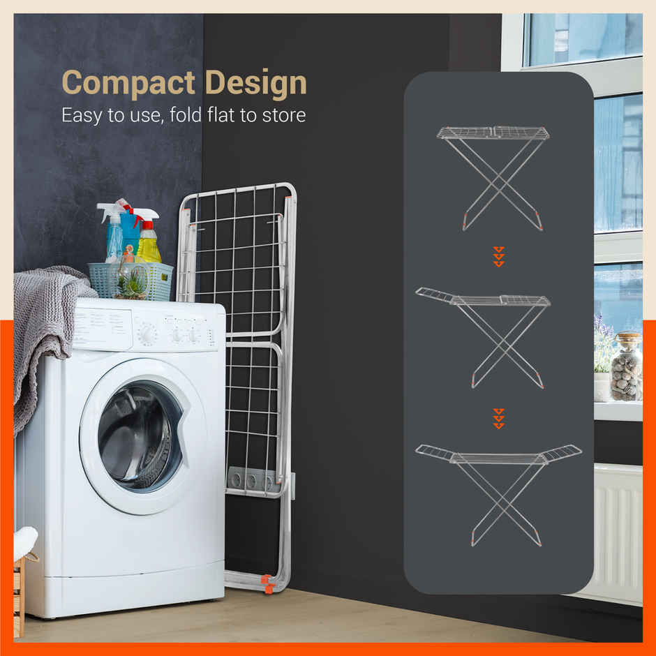 Bathla Foldable Clothes Drying Stand - Silver | Flex | Steel | Heavy Duty & Lightweight
